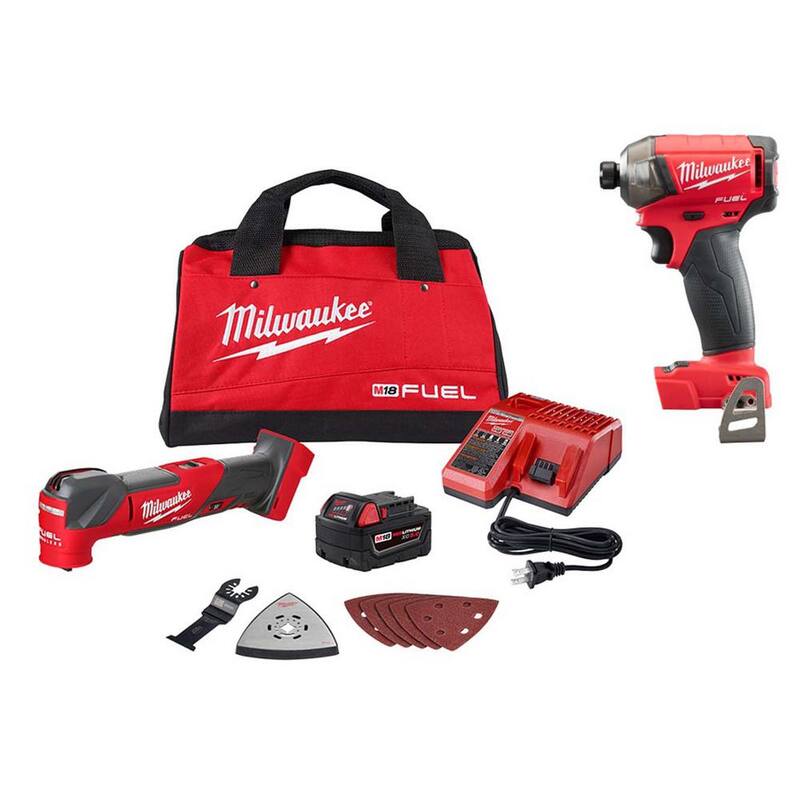 Juego de herramientas múltiples oscilantes inalámbricas Milwaukee M18 FUEL de 18 voltios con tecnología de iones de litio sin escobillas y controlador de impacto M18 FUEL SURGE - 2836-21-2760-20