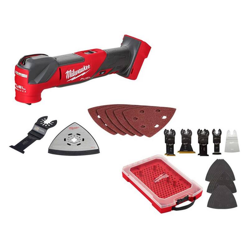 Herramienta multiusos oscilante inalámbrica Milwaukee M18 FUEL 18V de iones de litio sin escobillas con juego de hojas para herramienta multiusos (20 piezas) - 2836-20-49-10-9220