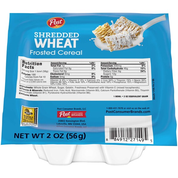 Post Post Frosted Shredded Wheat Cereal 2 oz. Bowl, PK48 - 27149