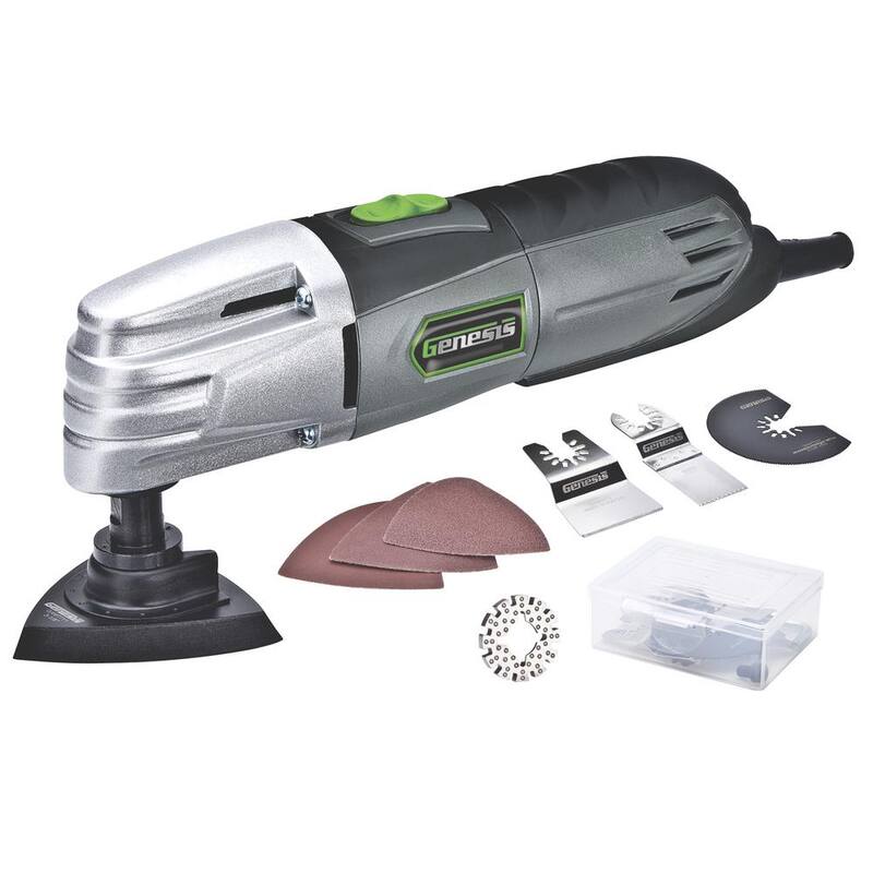 Herramienta oscilante multiusos Genesis de 1.5 amperes y juego de accesorios universal de gancho y lazo de 19 piezas con caja de almacenamiento - GMT15A