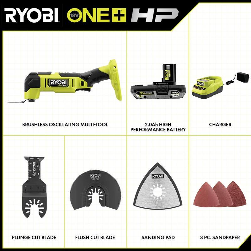 RYOBI ONE+ HP 18V Brushless Cordless Multi-Tool Kit con batería de 2.0 Ah y cargador - PBLMT51K1