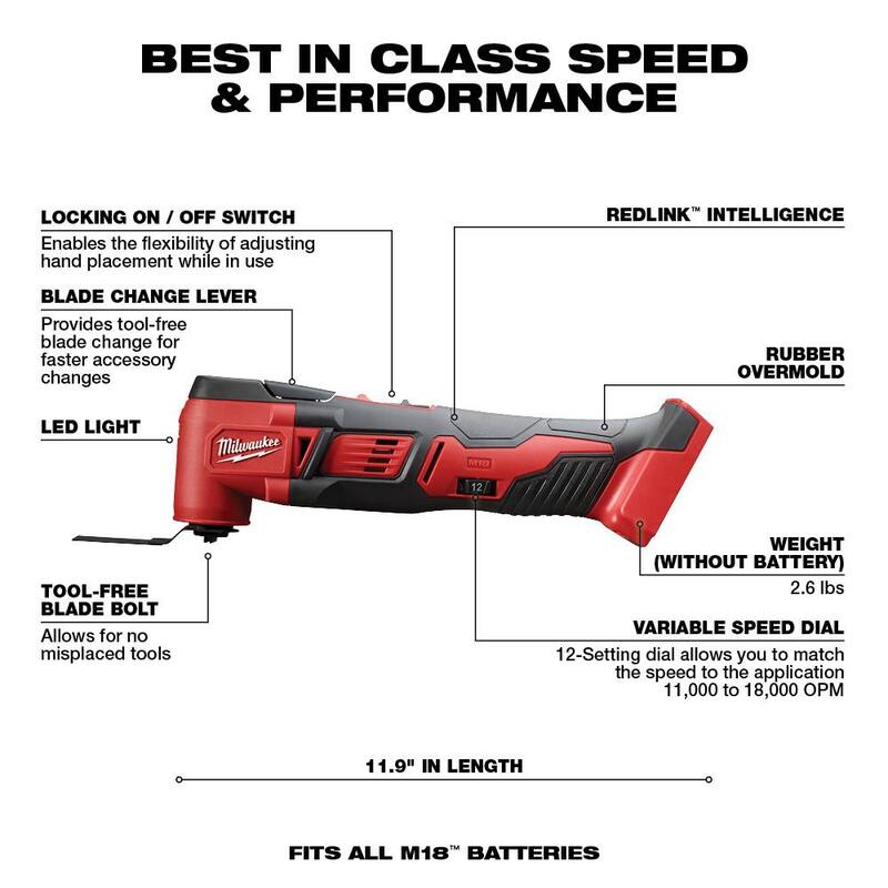Herramienta eléctrica oscilante multiusos inalámbrica Milwaukee M18 18V de iones de litio con (2) baterías de 5.0Ah y cargador - 2626-20-48-59-1852B