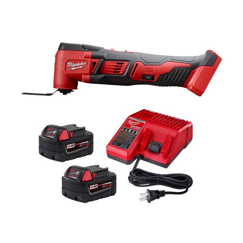 Herramienta eléctrica oscilante multiusos inalámbrica Milwaukee M18 18V de iones de litio con (2) baterías de 5.0Ah y cargador - 2626-20-48-59-1852B