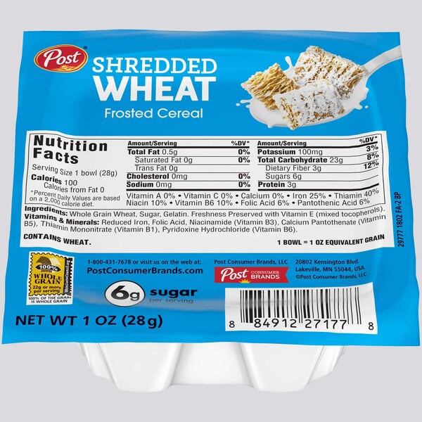 Post Post Frosted Shredded Wheat Cereal 1 oz. Bowl, PK96 - 27177