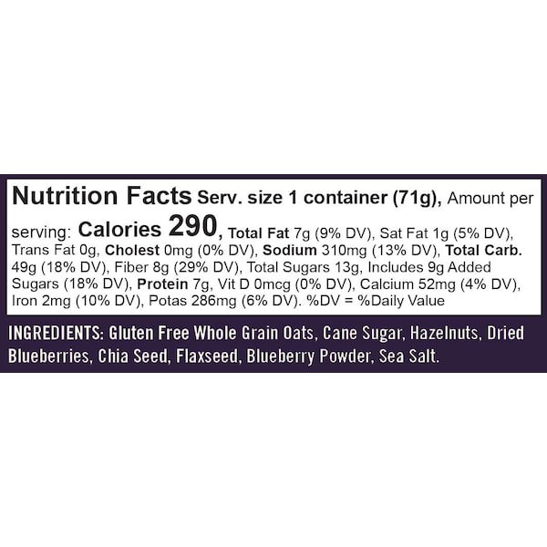 Bobs Red Mill Natural Foods Gluten Free Blueberry Hazelnut Oatmeal Cup 2.5 oz. Cup, PK12 - 1367C0112