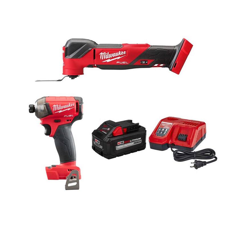 Milwaukee M18 FUEL SURGE 18V Impact Driver Hexagonal inalámbrico sin escobillas de iones de litio 1/4 in & Herramienta multifunción oscilante y kit de inicio de 8.0Ah - 2836-20-2760-20-48-59-1880