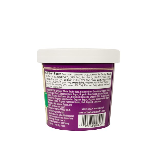 Bobs Red Mill Natural Foods Bob's Red Mill Organic Fruit & Seed Oatmeal Cup 2.47 oz. Cup, PK12 - 6127C0112