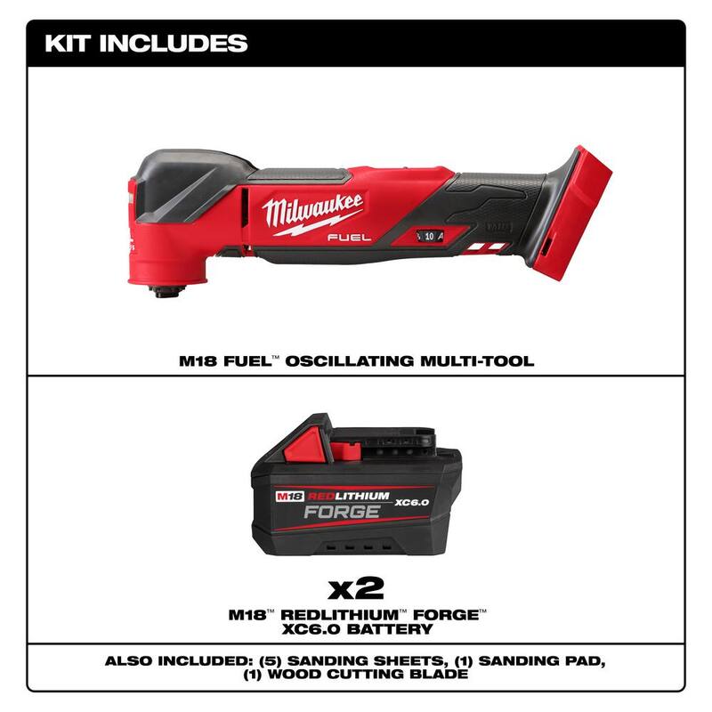 Herramienta multifunción oscilante inalámbrica Milwaukee M18 FUEL de 18V de iones de litio sin escobillas con (2) baterías FORGE de 6 Ah - 2836-20-48-11-1861P