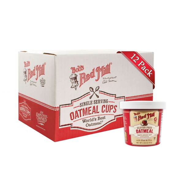 Bobs Red Mill Natural Foods Gluten Free Apple Cinnamon Oatmeal Cup 2.36 oz. Cup, PK12 - 1366C0112