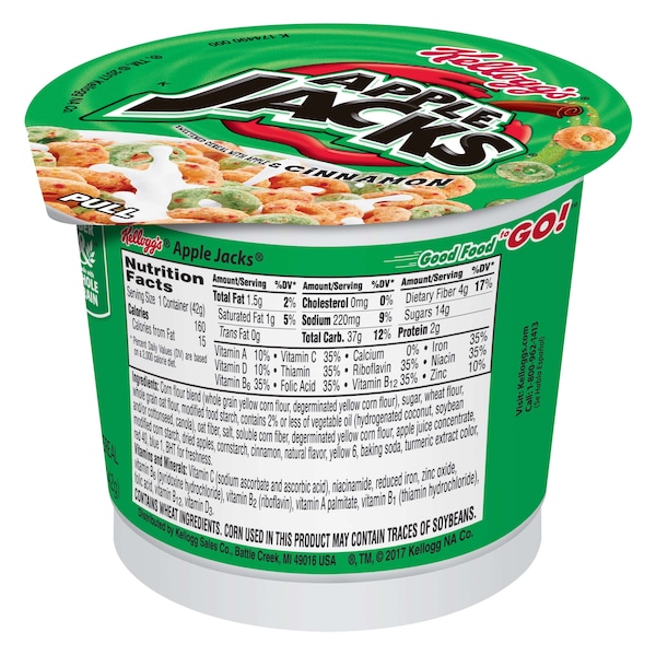 Kelloggs Kellogg's Single Serve Apple Jacks Cereal 1.5 oz. Cup, PK60 - 3800012469