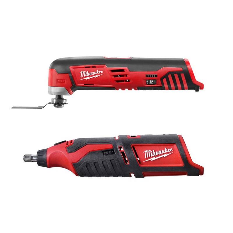 Herramienta multiusos oscilante inalámbrica de litio de 12 voltios Milwaukee M12 con Herramienta rotativa inalámbrica de litio de 12 voltios M12 - 2426-20-2460-20