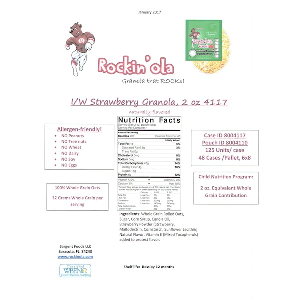 Rockinola Strawberry Granola 2 oz. Snack 56g, PK125 - 8004117