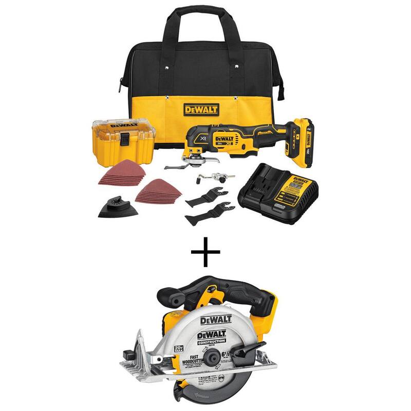 Herramienta múltiple oscilante sin escobillas DEWALT 20V MAX XR inalámbrica de 3 velocidades, sierra circular 20V MAX de 6-1/2 pulgadas y (1) batería de 20V 2.0Ah - DCS356D1WDCS391