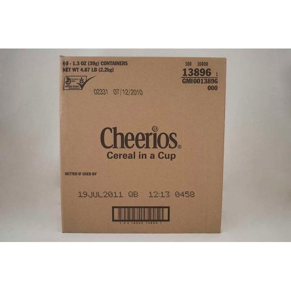 Cheerios Cheerios Gluten Free Cereal Single Serve Cup 1.3 oz., PK60 - 16000-13896