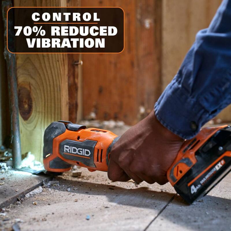 Kit de batería RIDGID 18V 4.0 Ah MAX Output y cargador rápido con herramienta multiusos oscilante inalámbrica de 18V Brushless - AC9840-R86242B