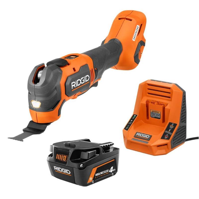 Kit de batería RIDGID 18V 4.0 Ah MAX Output y cargador rápido con herramienta multiusos oscilante inalámbrica de 18V Brushless - AC9840-R86242B