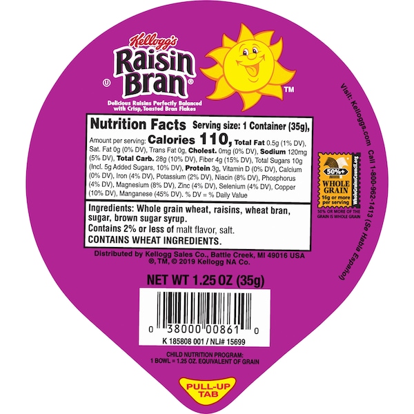 Kelloggs Kellogg's Raisin Bran Cereal 1.25 oz. Cup, PK96 - 3800000896