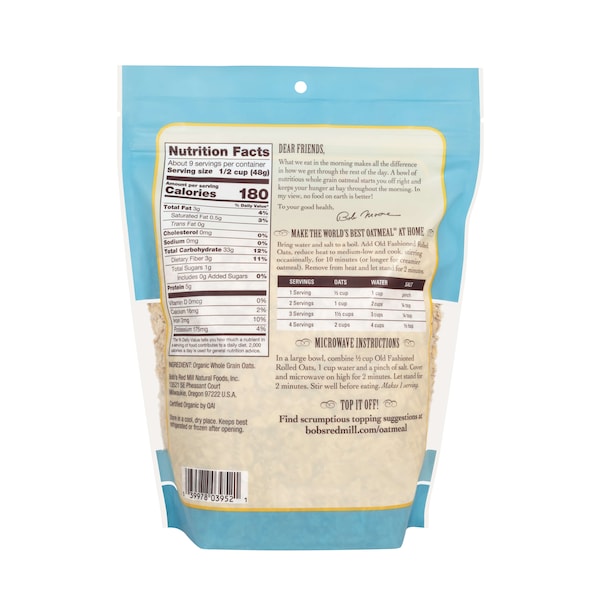Bobs Red Mill Natural Foods Bob's Red Mill Organic Old Fashioned Rolled Oats 16 oz. Bag, PK4 - 6048S164