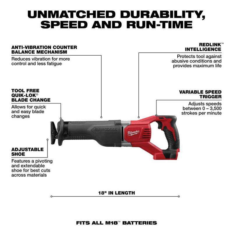 Herramienta multifunción oscilante inalámbrica Milwaukee M18 18V de ion de litio con sierra reciproca y sierra circular de 6-1/2 pulgadas - 2626-20-2621-20-2630-20