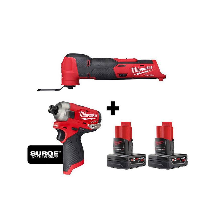 Herramienta multifuncional oscilante y atornillador de impacto inalámbricos con baterías de 12V de iones de litio Milwaukee M12 FUEL con dos baterías de 3.0 Ah - 2526-20-2551-20-48-11-2412