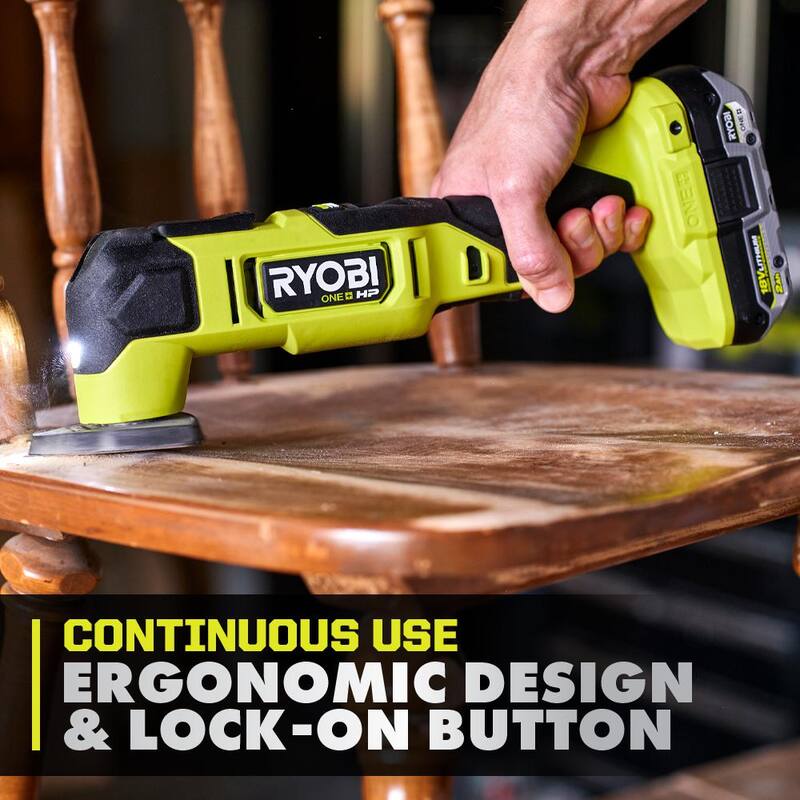 RYOBI ONE+ HP 18V Herramienta Múltiple Oscilante Inalámbrica con Motor Brushless, Batería Compacta de 2.0 Ah y Cargador - PBLMT51B-PSK005