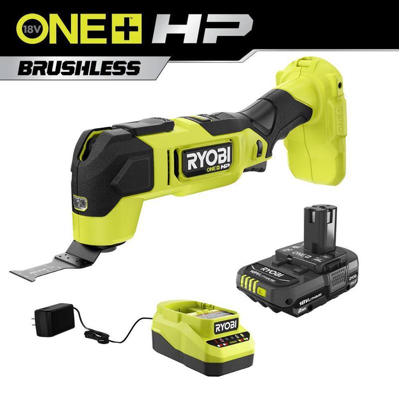 RYOBI ONE+ HP 18V Herramienta Múltiple Oscilante Inalámbrica con Motor Brushless, Batería Compacta de 2.0 Ah y Cargador - PBLMT51B-PSK005