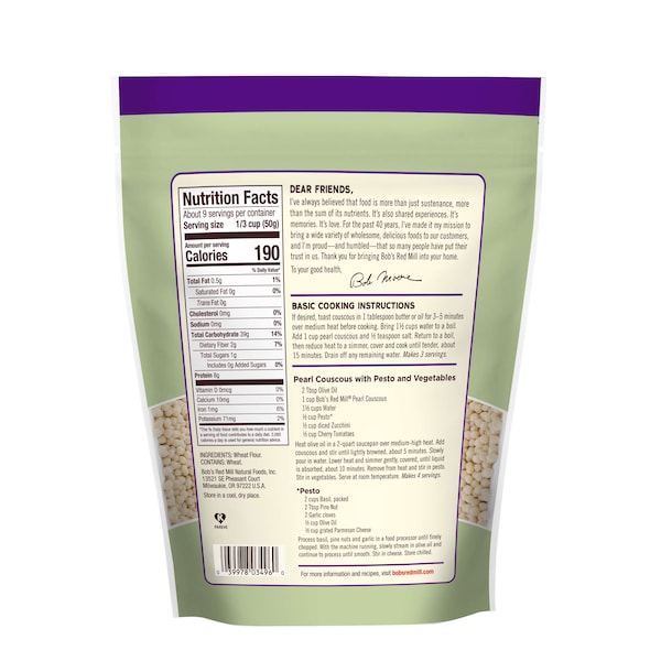 Bobs Red Mill Natural Foods Bob's Red Mill Traditional Pearl Couscous 16 oz. Pouches, PK4 - 1937S164