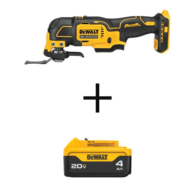Herramienta multiusos oscilante inalámbrica DEWALT ATOMIC 20V MAX con motor sin escobillas y (1) batería de iones de litio Premium de 20V 4.0Ah - DCS354BWDCB204