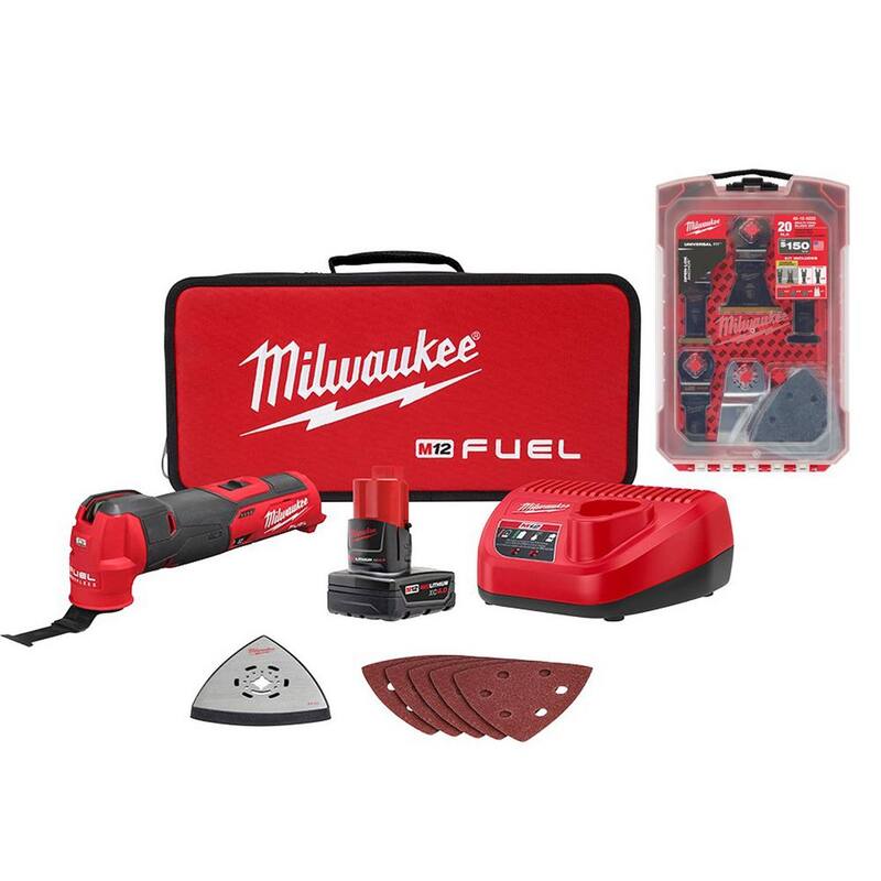 Juego de herramientas múltiples inalámbrico Milwaukee M12 FUEL 12V de iones de litio con kit de hojas de herramientas múltiples oscilantes (20 piezas) - 2526-21XC-49-10-9220