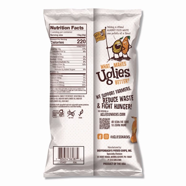 Uglies Kettle Potato Chips, Sweet Potato, 2 oz Bags, 24PK - DFN36187