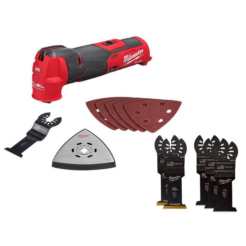 Herramienta multifunción inalámbrica Milwaukee M12 FUEL 12V de iones de litio (solo herramienta) con juego de hojas oscilantes de 1-3/8 pulgadas (5 piezas) - 2526-20-49-25-1135