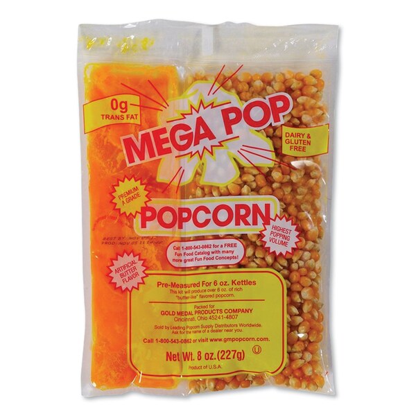 Gold Medal Mega Pop Popcorn, Butter, 8 oz Bag, 36PK - GOM2836