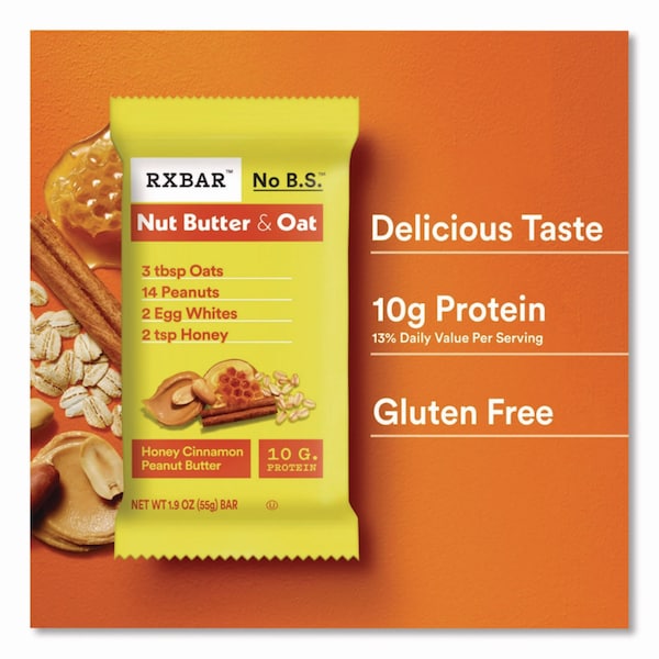 A.M. Rxbar Gluten-Free Honey Cinnamon Peanut Butter Protein Bar, 1.9 oz Bar, 12PK - KEE00533