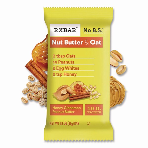 A.M. Rxbar Gluten-Free Honey Cinnamon Peanut Butter Protein Bar, 1.9 oz Bar, 12PK - KEE00533