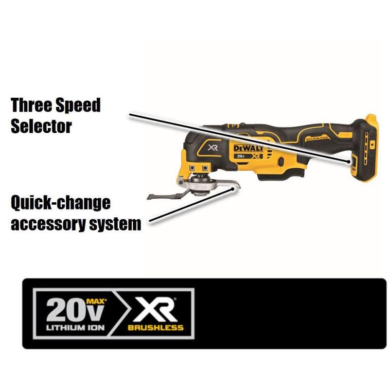 Herramienta múltiple oscilante inalámbrica sin escobillas DEWALT 20V MAX XR de 3 velocidades, (1) batería de 20V 4.0Ah y cargador de 12V-20V MAX - DCS356BW240C