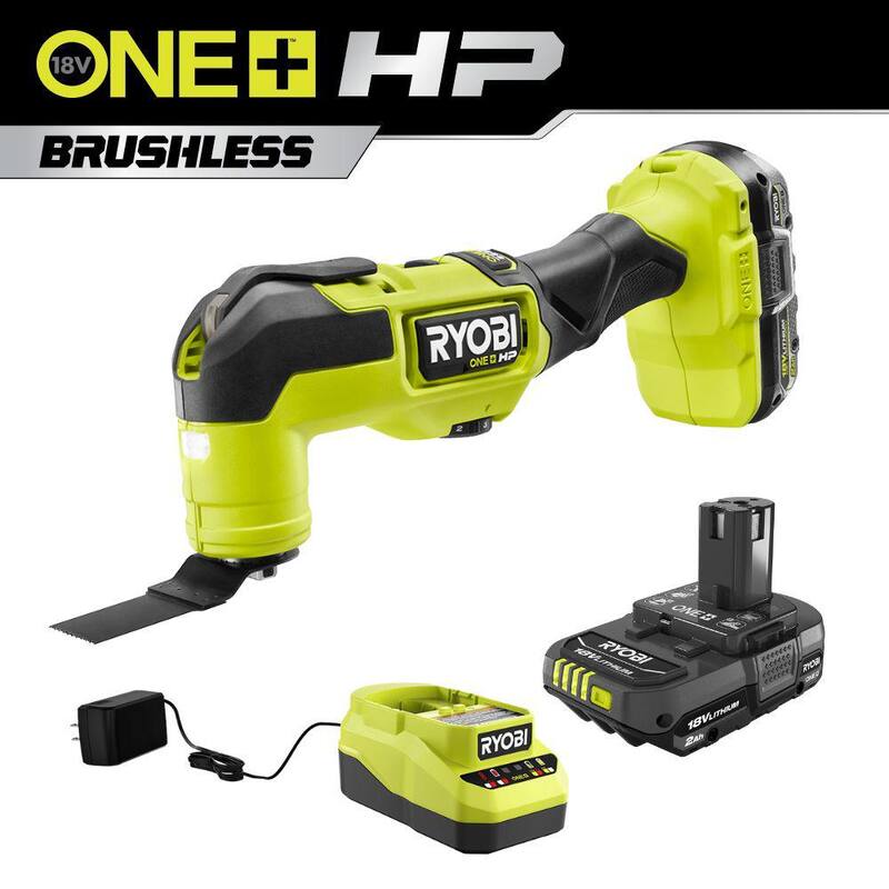 RYOBI ONE+ HP 18V Juego de Herramientas Multiusos Oscilante Inalámbrico sin Escobillas con Batería de 2.0 Ah, Cargador y Batería Adicional de 2.0 Ah - PBLMT51K1-PBP006