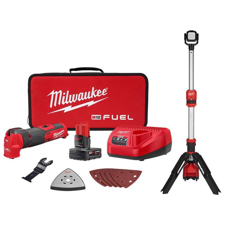Milwaukee M12 FUEL 12V Lithium-Ion Cordless Oscillating Multi-Tool Kit con M12 Rocket Stand Light - 2526-21XC-2132-20