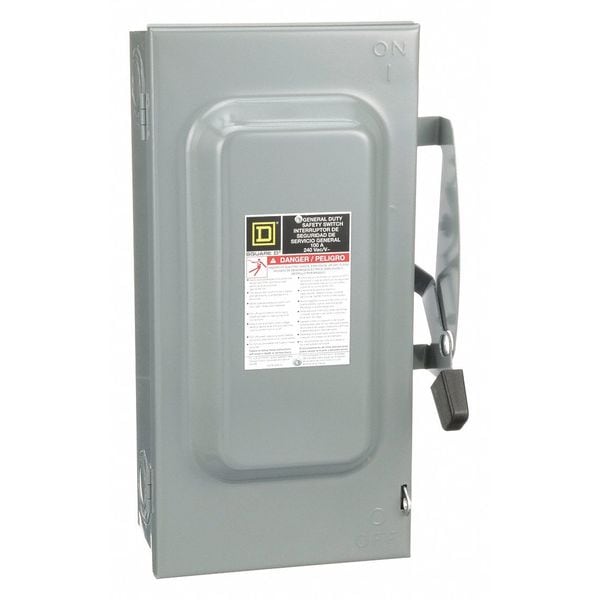 Interruptor de seguridad Square D no fusible, de uso general, 240V CA, 3PST, 100 A, NEMA 1 - DU323