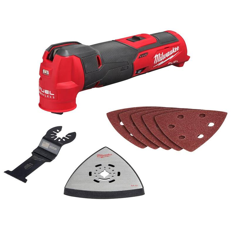 Herramienta Multifunción Oscilante inalámbrica Milwaukee M12 FUEL de 12V de ion de litio (solo herramienta) - Juego de cuchillas para herramienta multifunción oscilante (8 piezas) - 2526-20-49-10-9212