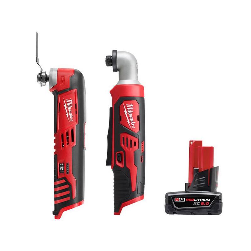 Herramienta múltiple oscilante inalámbrica Milwaukee M12 de 12 voltios Li-Ion con controlador de impacto hexagonal de ángulo recto de 1/4 de pulgada y paquete de batería XC de 6.0Ah - 2426-20-2467-20-48-11-2460.