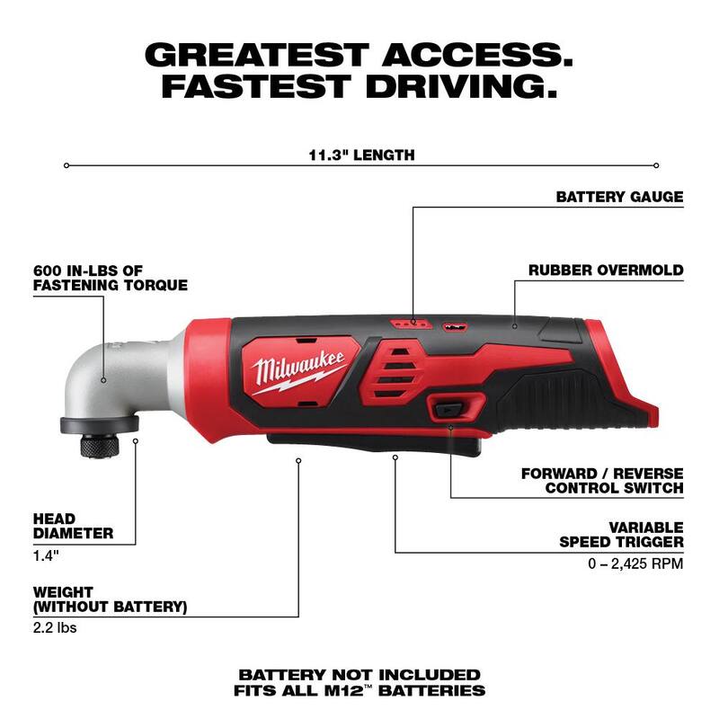 Herramienta múltiple oscilante inalámbrica Milwaukee M12 de 12 voltios Li-Ion con controlador de impacto hexagonal de ángulo recto de 1/4 de pulgada y paquete de batería XC de 6.0Ah - 2426-20-2467-20-48-11-2460.