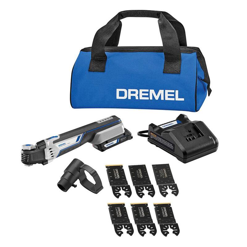 Dremel Multi-Max MM20V Kit de herramienta multifunción oscilante inalámbrica de 20V con hojas de corte enrasado de carburo universal de 1-1/8 pulgadas (3 piezas) - MM20V+MM485BU