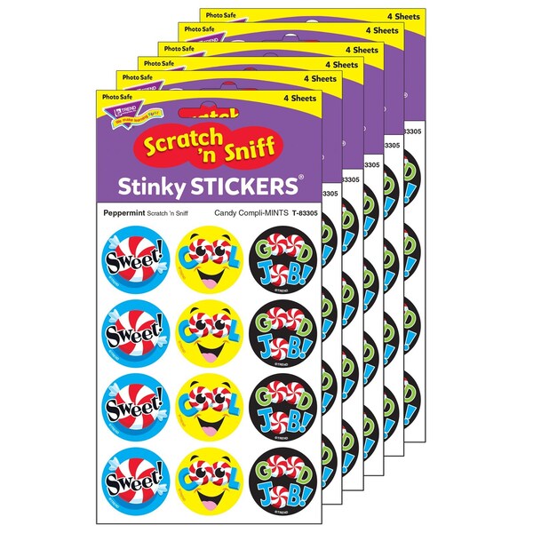 Trend Candy Compli-MINTS/Peppermint Stinky Stickers, 48-Piece Set, 6PK - T83305