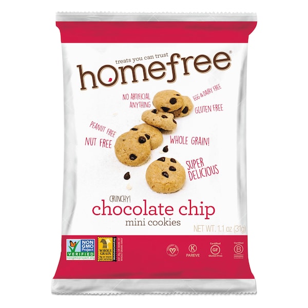 Homefree Gluten Free Chocolate Chip Mini Cookies, 1.1 oz Pack, PK30 - LGFMCC30