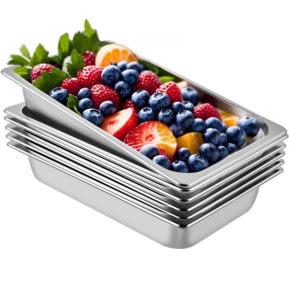 VEVOR 6 Pack Steam Table Pans 20.9 x 12.8 x 3.9 Inch Deep Steam Table Pan Full Size 13L Deep Food Container Stainless Steel Oven Tray Hotel Pans Anti-Jam Steam Table Food Pan - CP20X12X4YCTZ6001V0