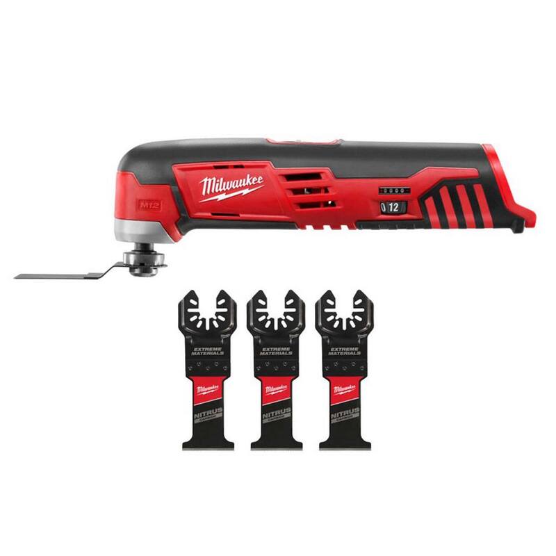 Herramienta múltiple oscilante inalámbrica Milwaukee M12 12V de iones de litio (sólo herramienta) con hojas de carburo de nitruro - 2426-20-49-25-1573