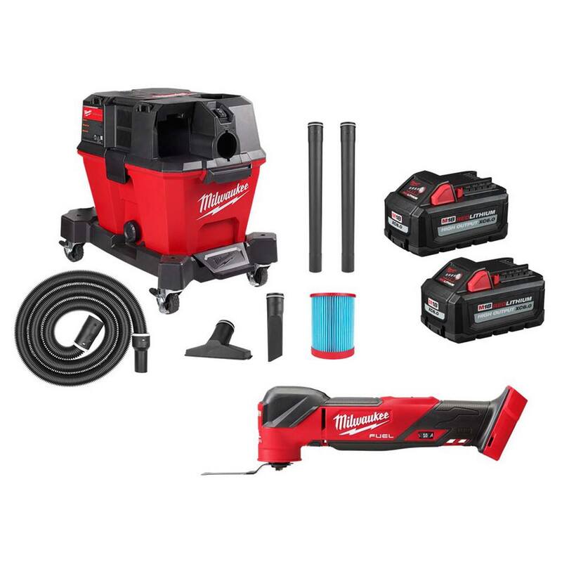 Milwaukee M18 FUEL 18V Herramienta Múltiple Oscilante Inalámbrica con Tecnología Brushless de Iones de Litio y Aspiradora Húmeda/Seca junto con (2) Paquetes de Baterías de Alto Rendimiento de 6.0Ah - 2836-20-0910-20-48-11-1862