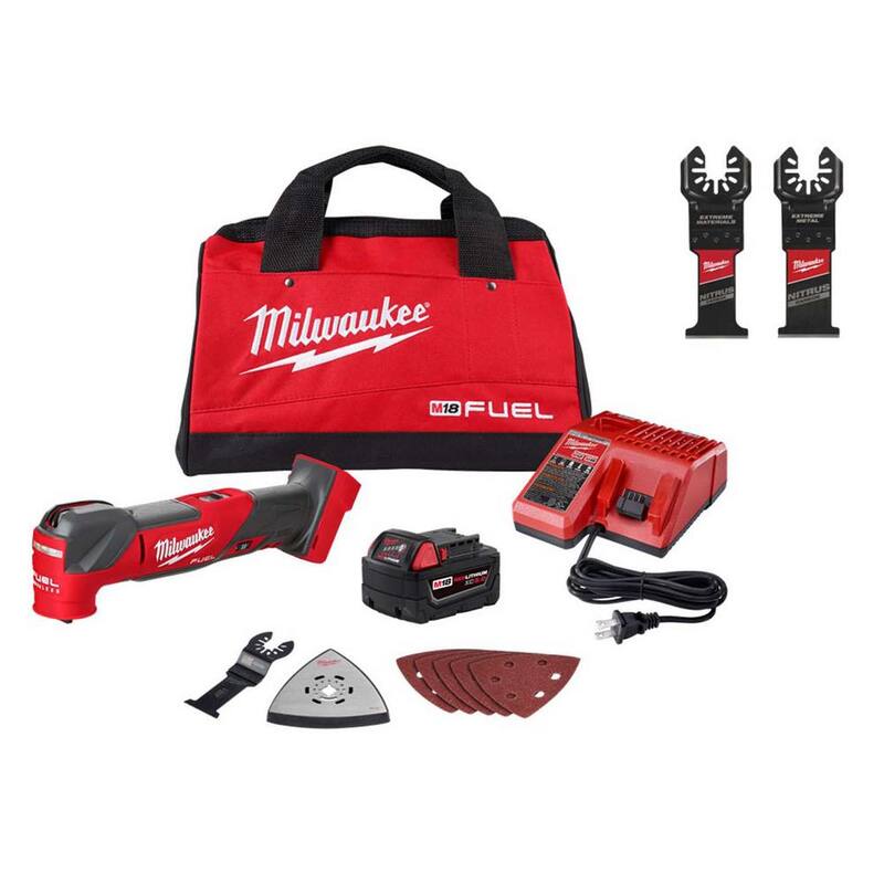 Kit de Herramienta Multifuncional Oscilante Inalámbrica sin Escobillas de Litio de 18V Milwaukee M18 FUEL con Cuchillas de Nitrus Carbide - 2836-21-49-25-1576-49-25-1566