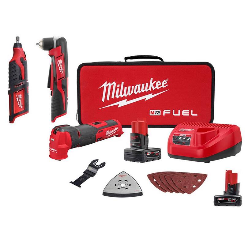 Milwaukee M12 FUEL 12V Lithium-Ion Cordless Multi-Tool Kit con Pistola de Calafateo y Adhesivo de 10 oz, Herramienta Rotativa y Batería de 6.0Ah - 2526-21XC-2441-20-2460-20-48-11-2460.