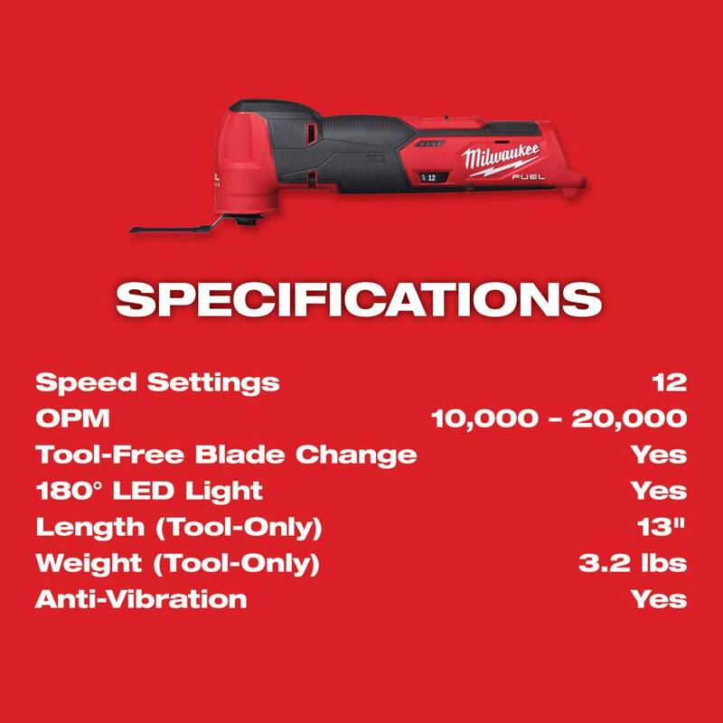Herramienta múltiple oscilante inalámbrica Milwaukee M12 FUEL 12V de iones de litio (solo herramienta) con kit de hojas de herramienta múltiple oscilante (20 piezas) - 2526-20-49-10-9220
